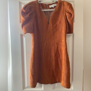 Elliatt Burnt Orange Textured Puff Sleeve Dress